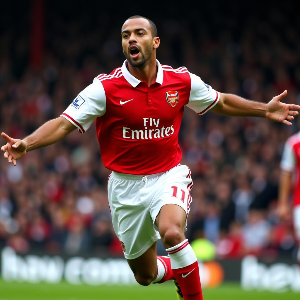 Thierry Henry celebrating a goal in the 2003-04 Arsenal kit