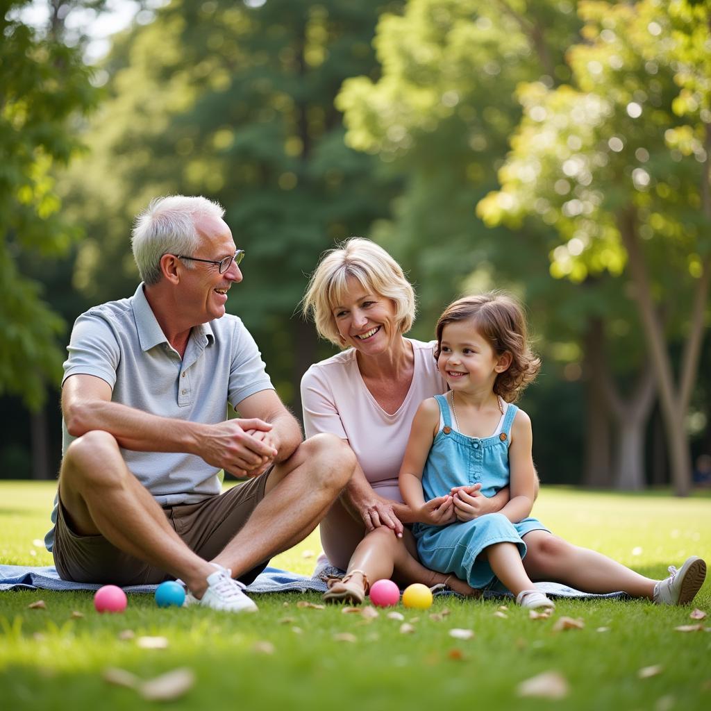 Abuelos jugando con sus nietos en el parque