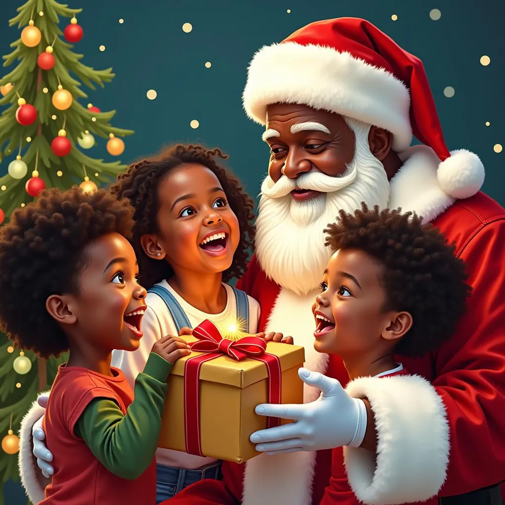 African American Santa Claus Christmas Cards: Kids Rejoicing