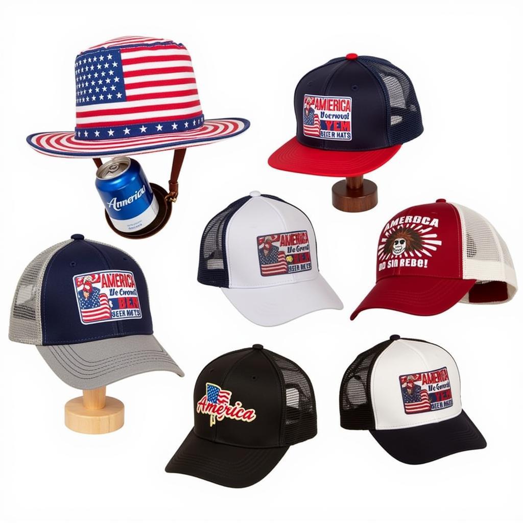 Different styles of America We Grow Beer Hats