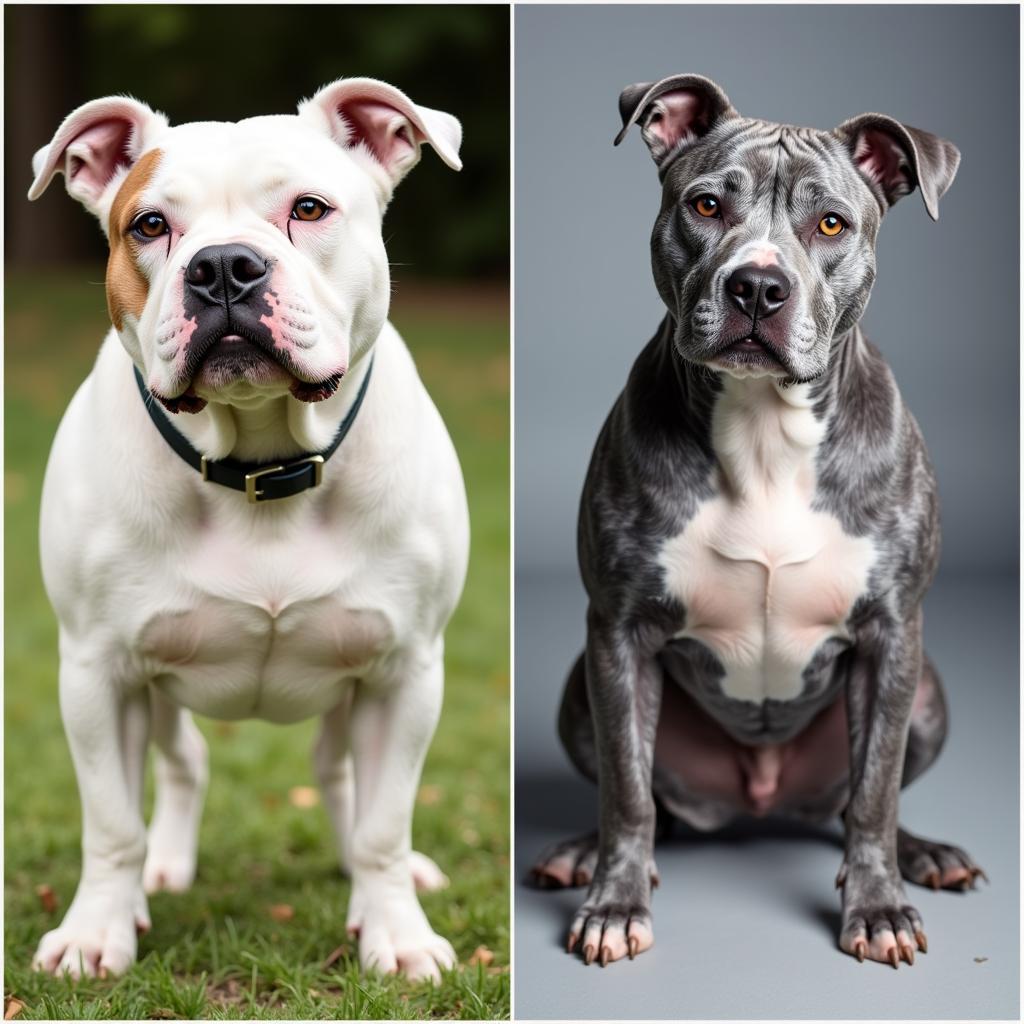 Chó American Bulldog và Alapaha Blue Blood đứng cạnh nhau