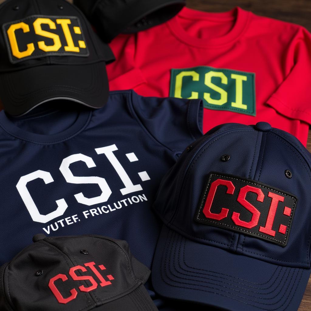 CSI t-shirts and caps featuring the show's logo.