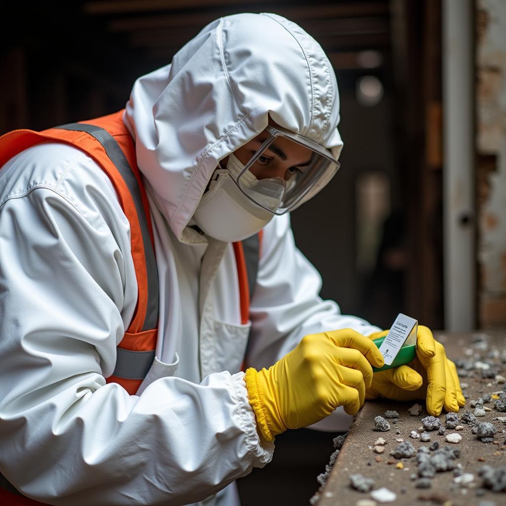 Taking asbestos samples during a survey in Bury