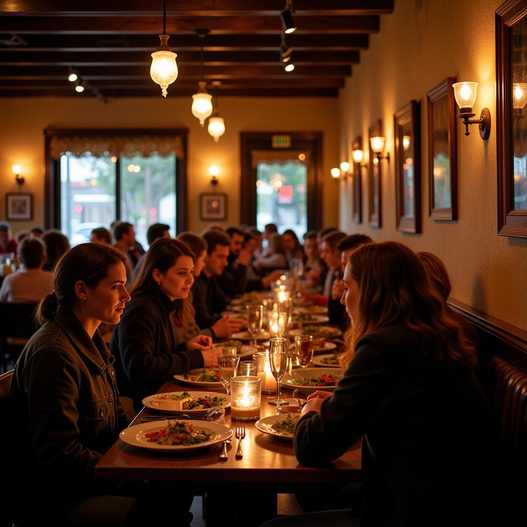 Interior of Ashley's Table with warm lighting and rustic decor