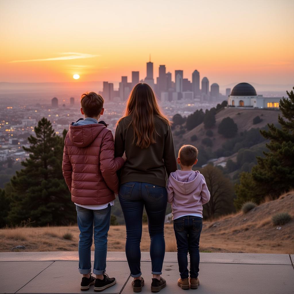 Au pair and host family visiting Griffith Observatory