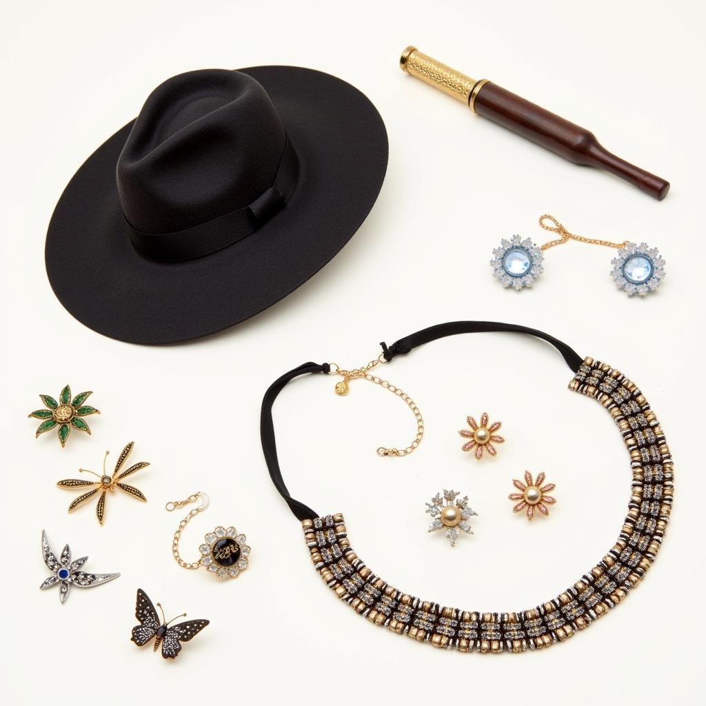 Aunt Polly's accessories - hat, cigarette holder, jewelry