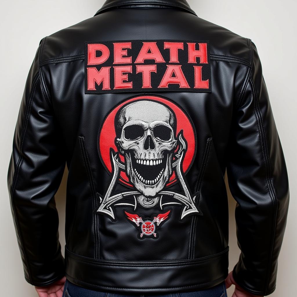 Áo khoác da với back patch death metal