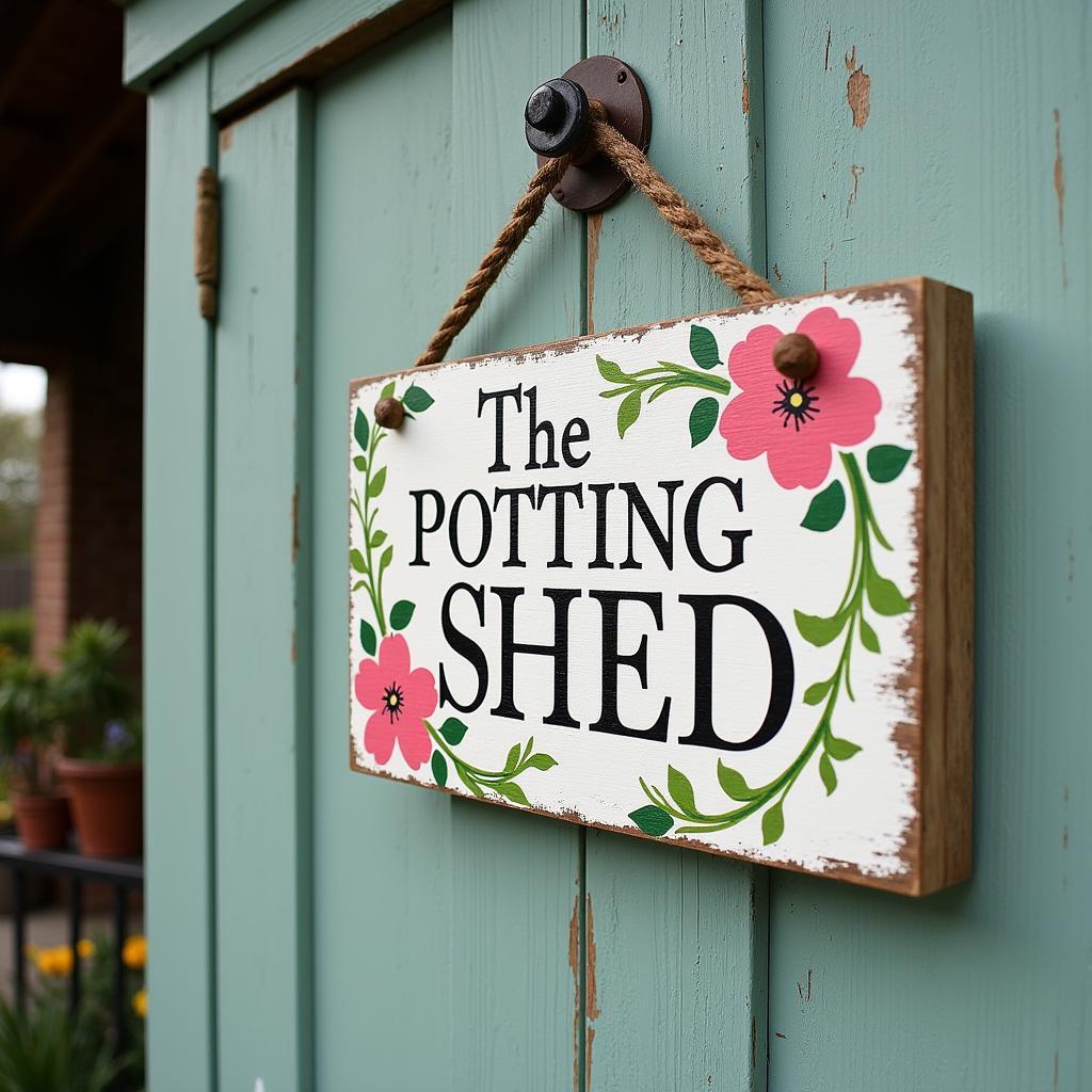 Wooden sign for garden shed