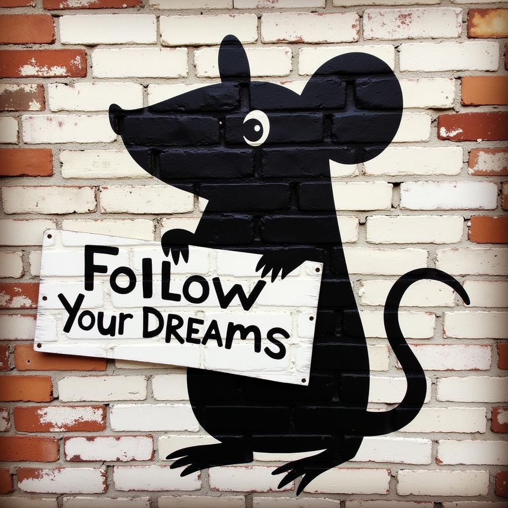 Chuột cầm bảng hiệu "Follow Your Dreams"