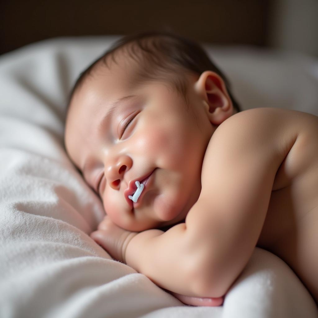 Sleeping baby with a lip tie