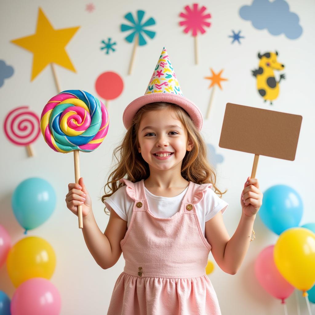 Little girl laughing with cute photo props