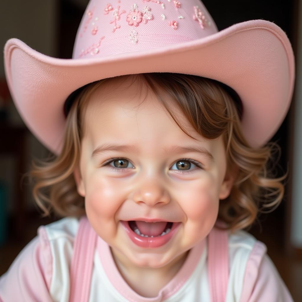 Cute baby girl wearing a pink toddler cowboy hat