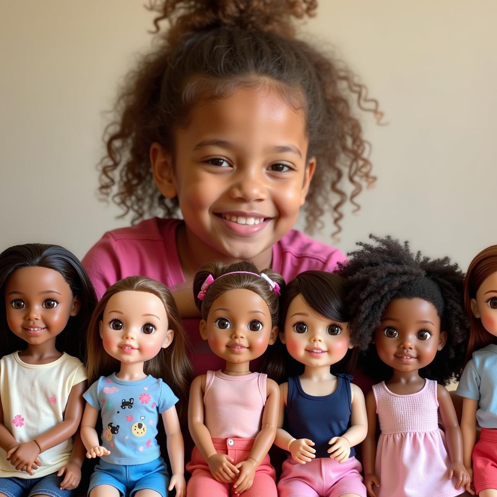 Bé gái vui chơi với inclusive dolls