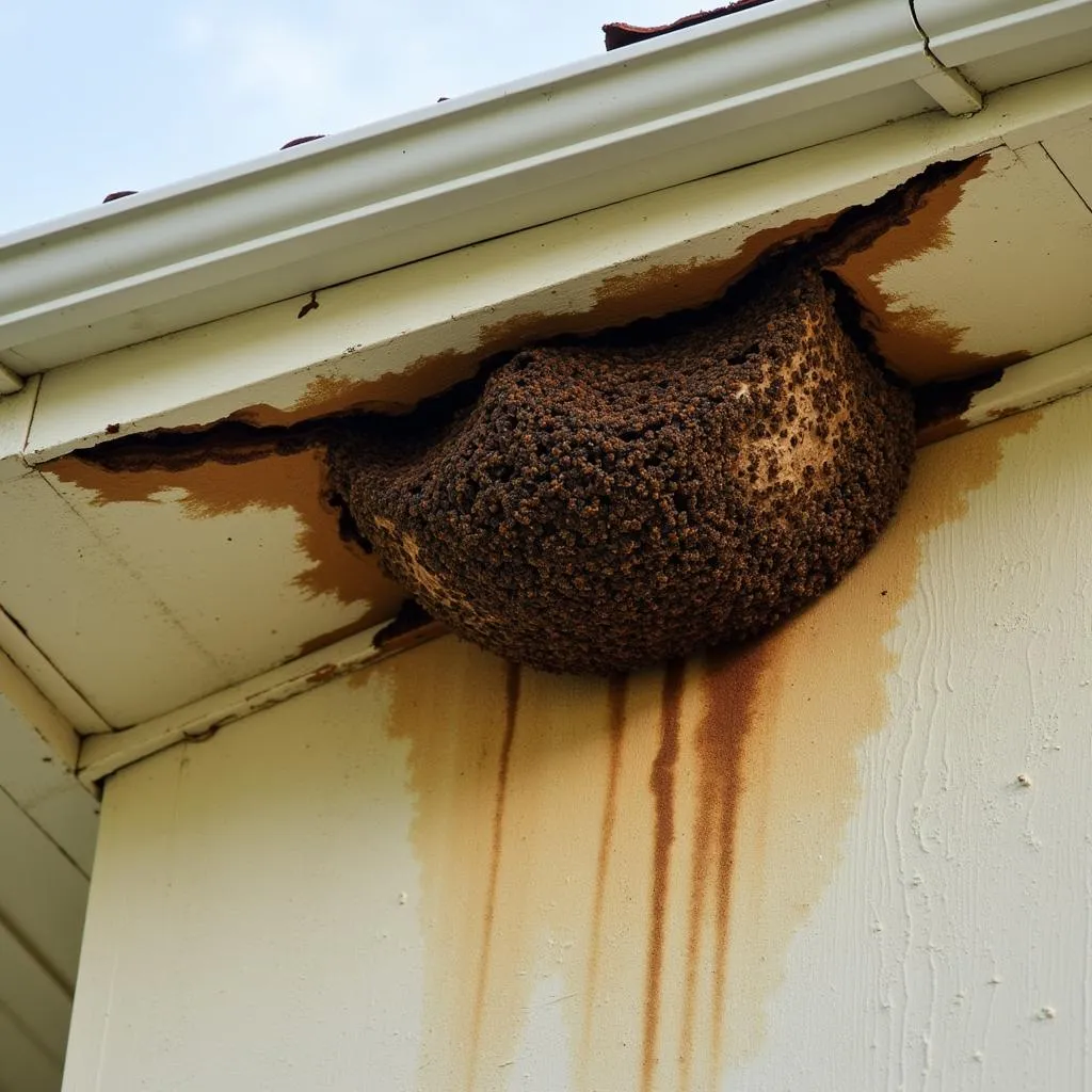 Beehive causing damage to a roof