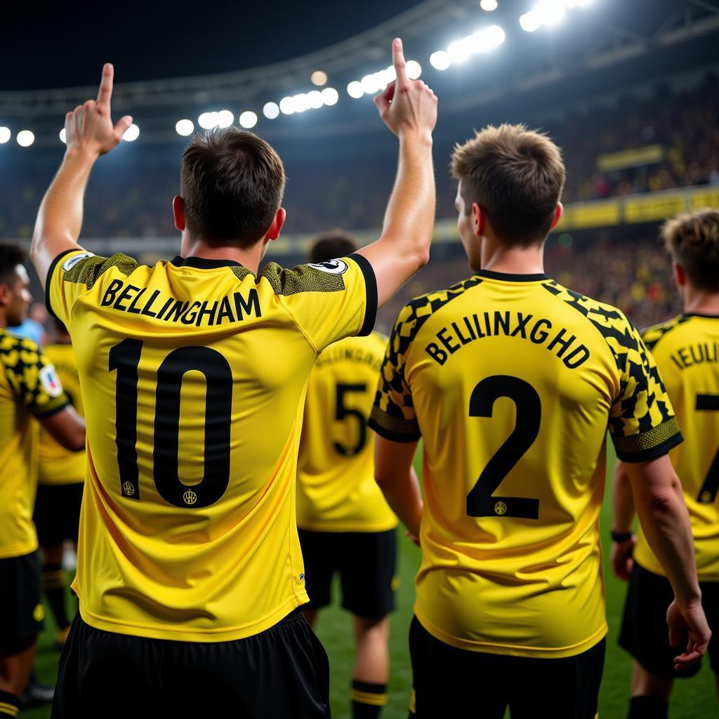 Người hâm mộ mặc áo đấu Bellingham Dortmund