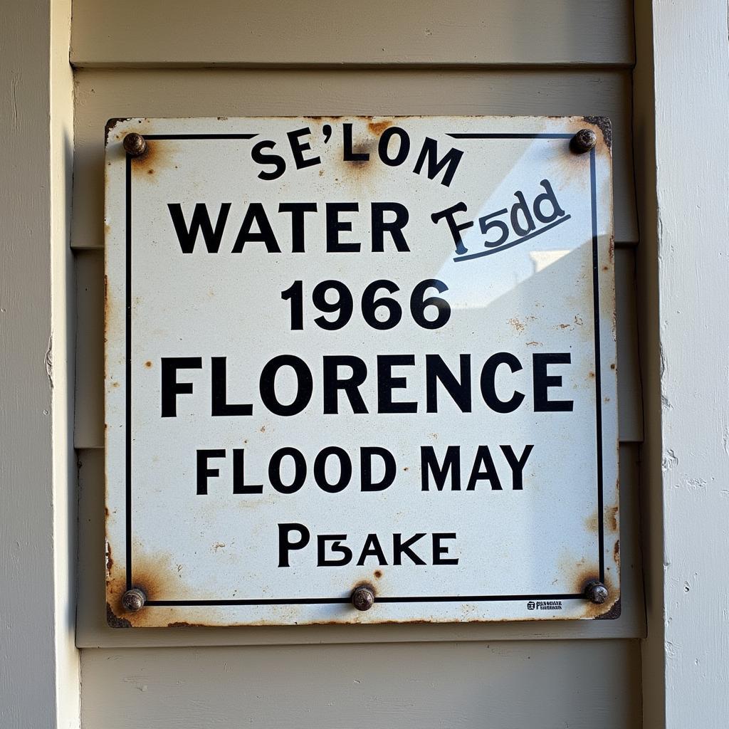 A sign marking the high water mark of the 1966 Florence flood