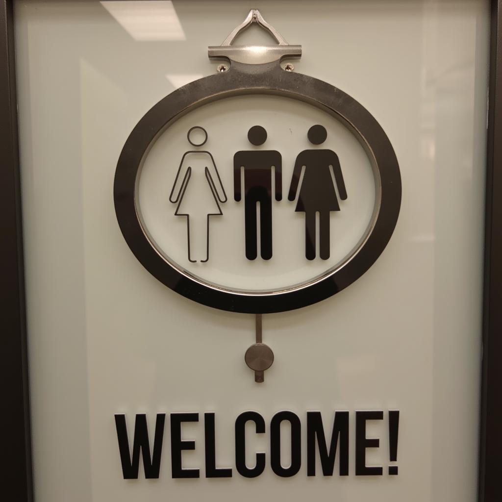 Gender-neutral restroom signage welcoming individuals of all gender identities