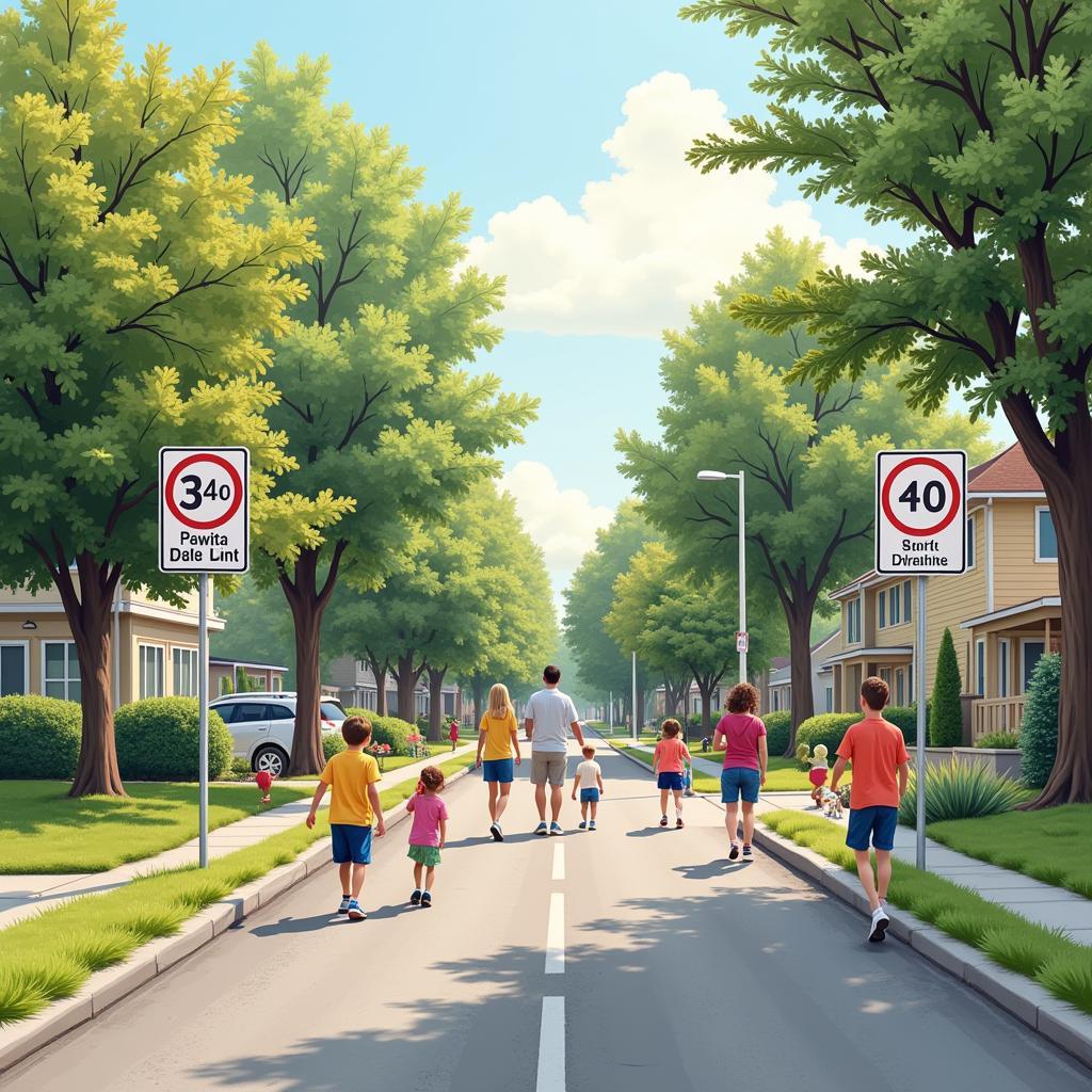 Slow speed limit signs on a residential street