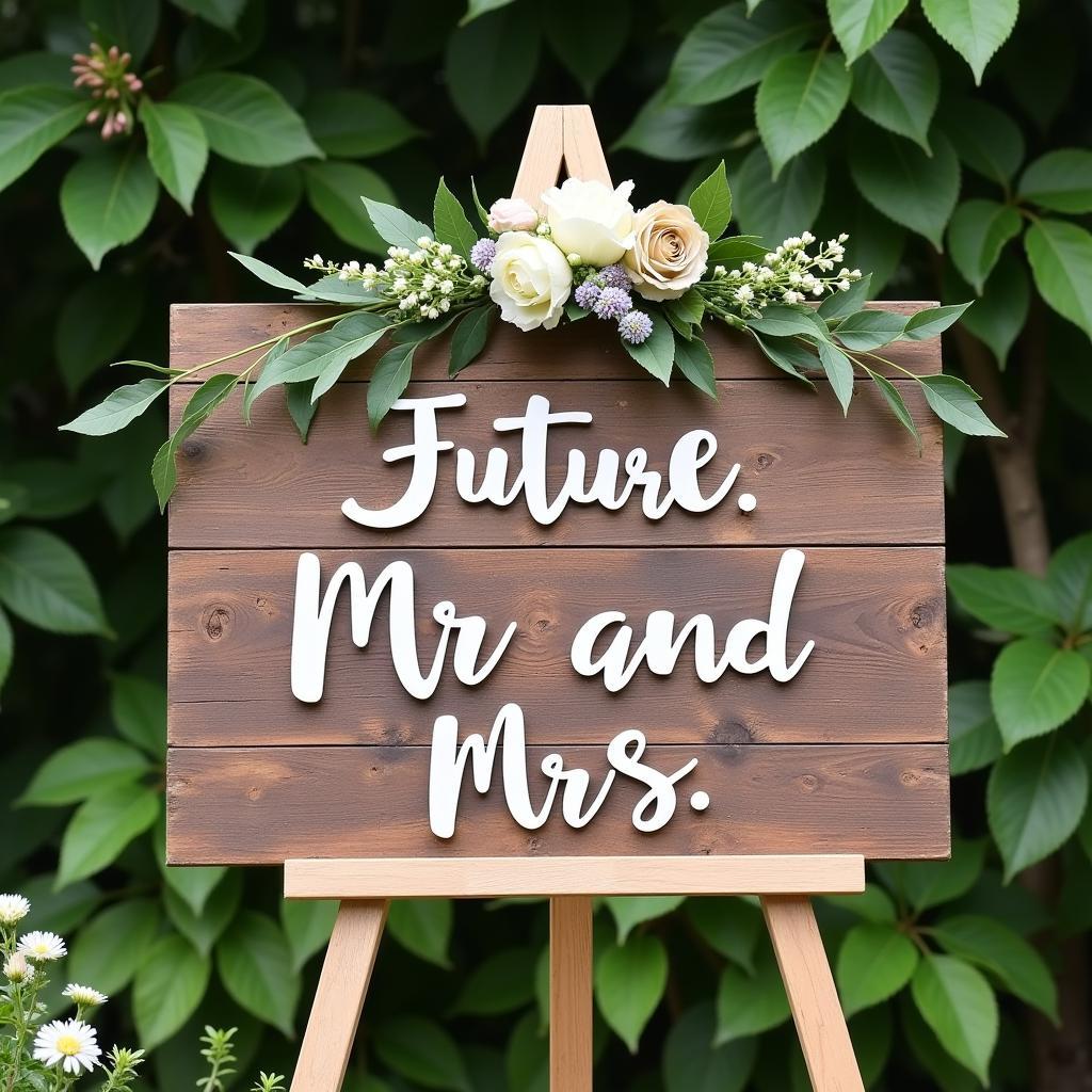 Biển Future Mr and Mrs bằng gỗ mộc mạc