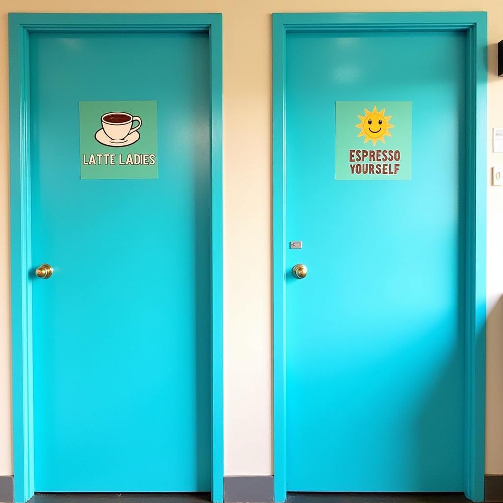 Humorous restroom signs with wordplay