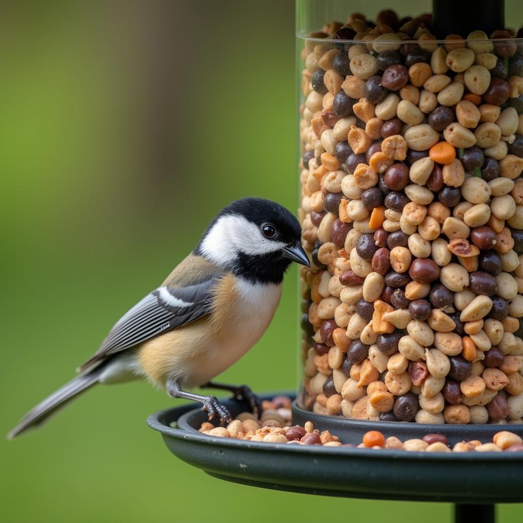 Bird feeder filled with seeds