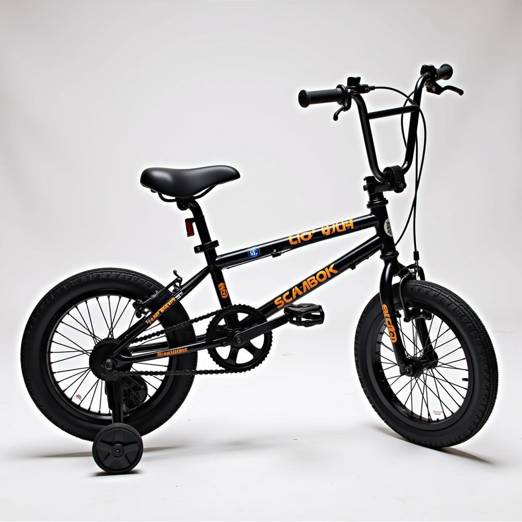 Close-up view of 14-inch BMX bike components