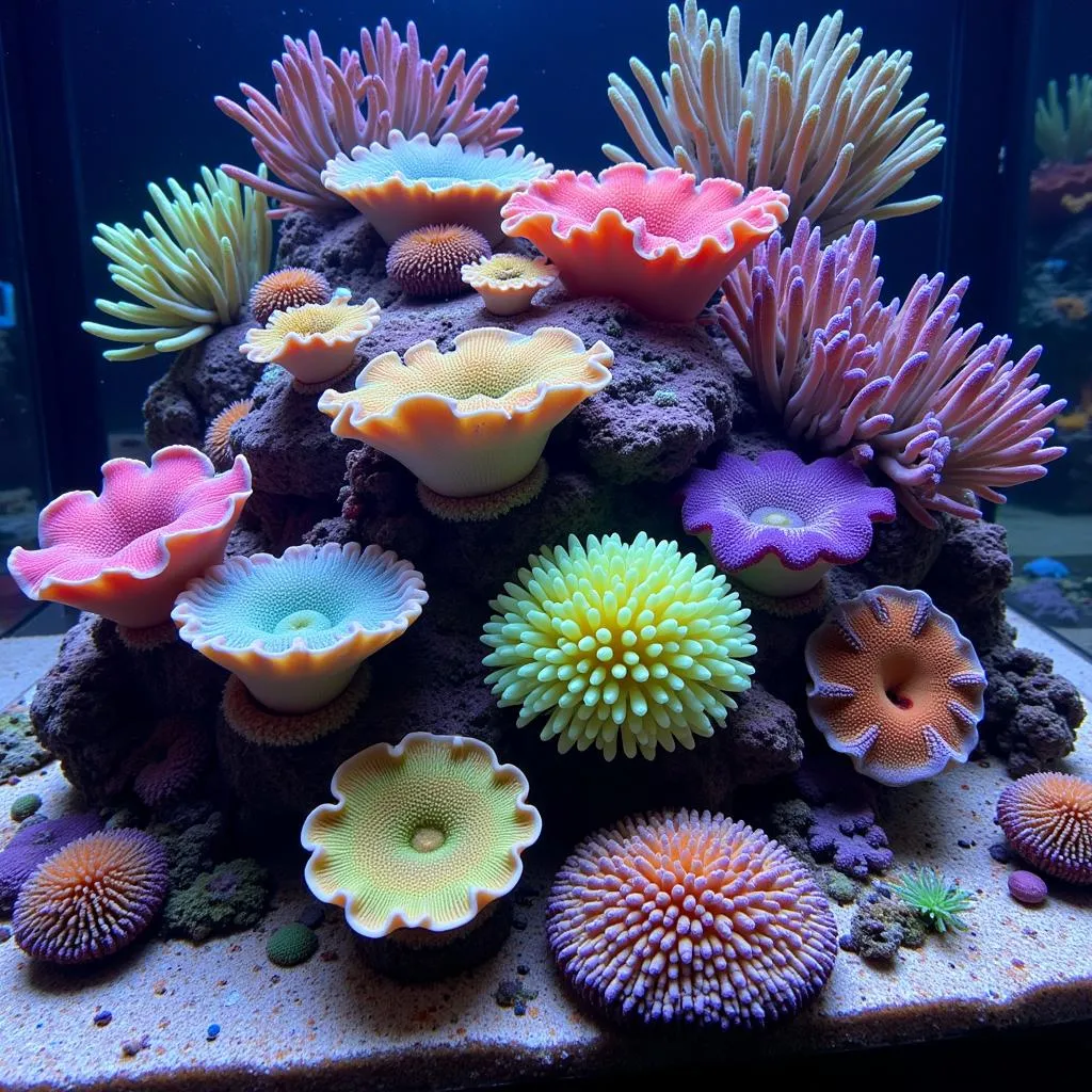 Reef tank with various sponge species