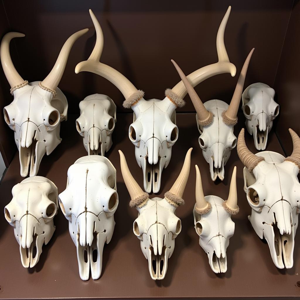 Collection of different animal skulls