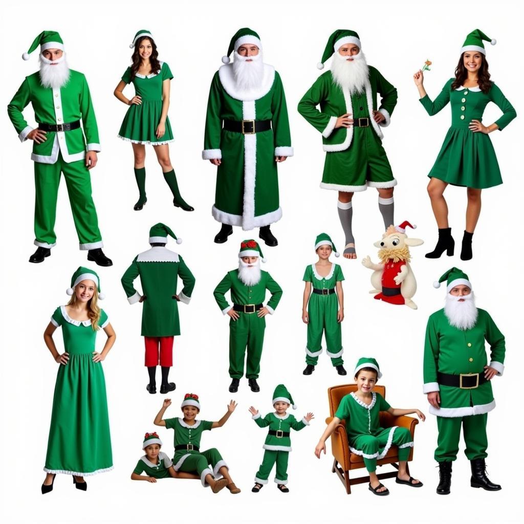 A collection of green Father Christmas costumes