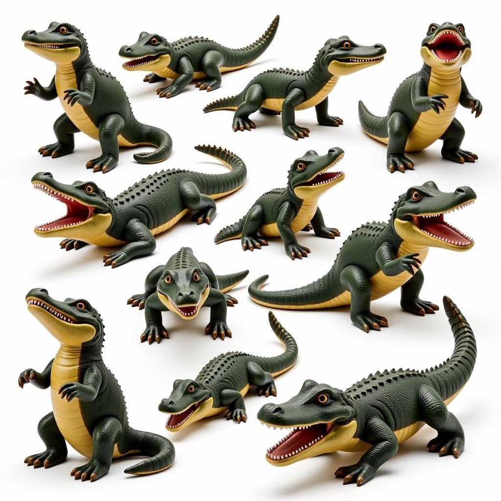 Collection of different alligator statues