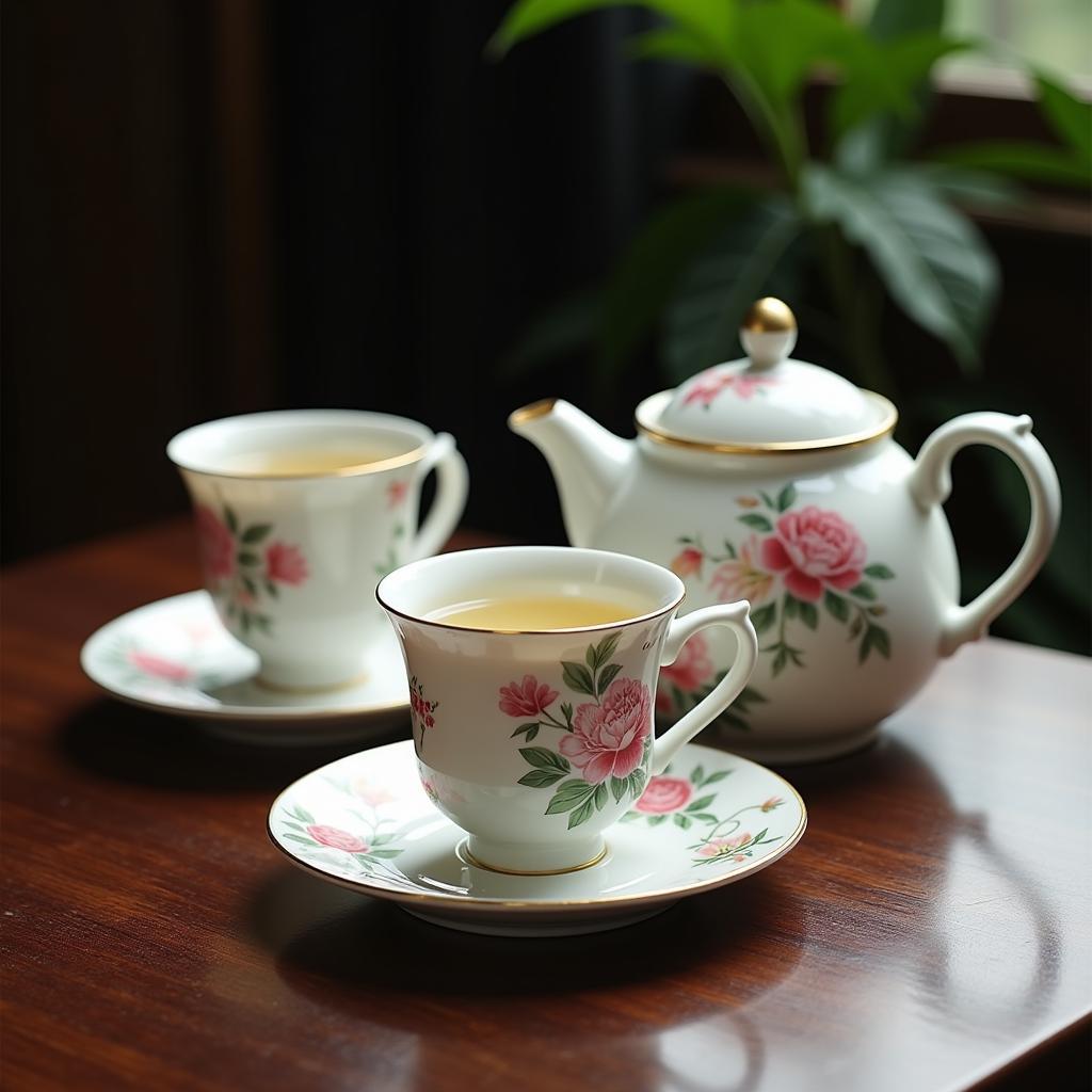 Exquisite Korean Tea Set with Intricate Designs