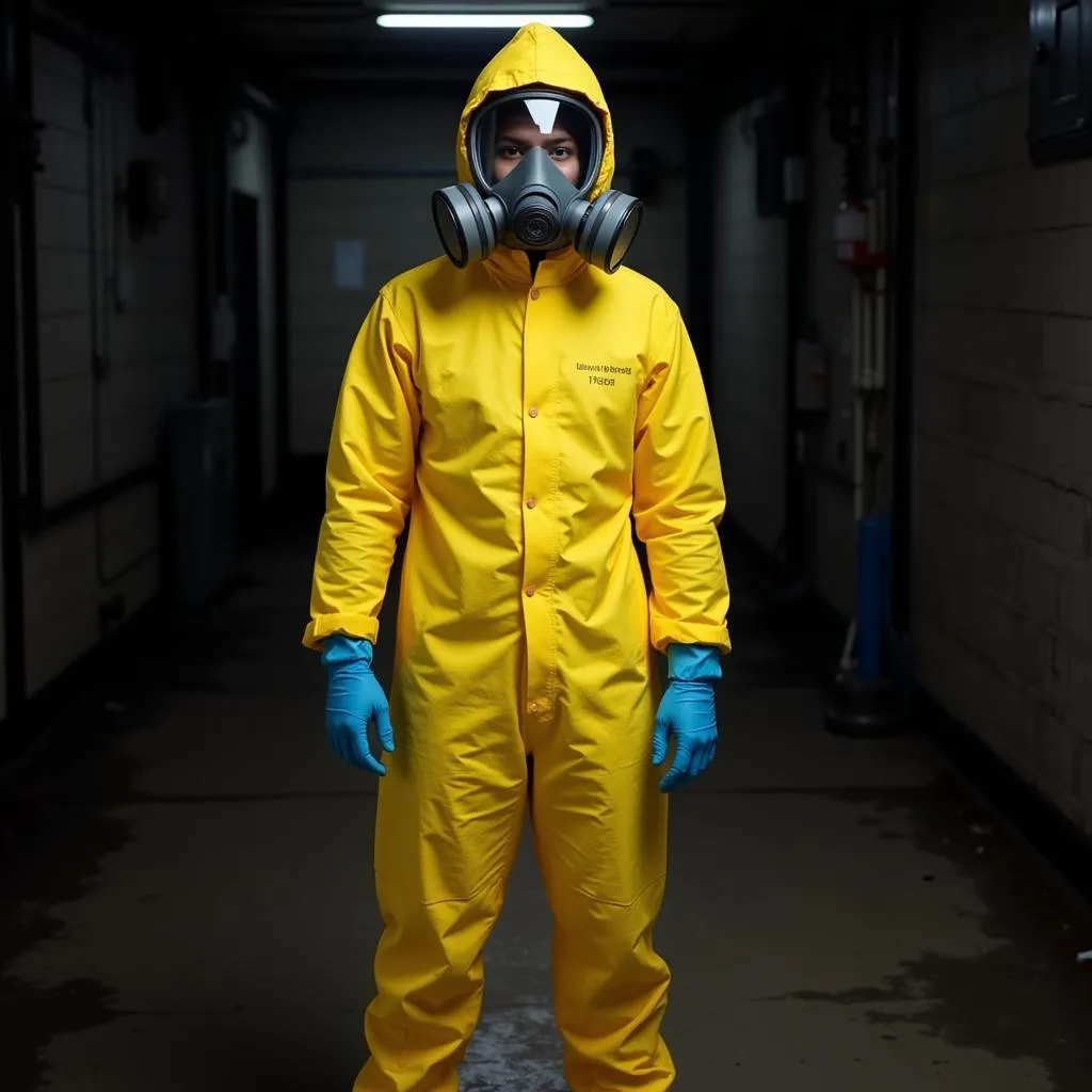 Bộ Trang Phục Bảo Hộ Hazmat với Mặt Nạ Phòng Độc