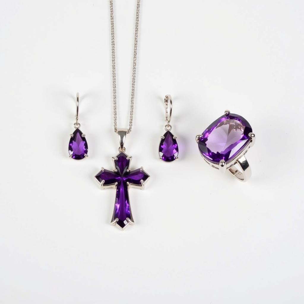 Bộ Trang Sức Amethyst Vàng Trắng