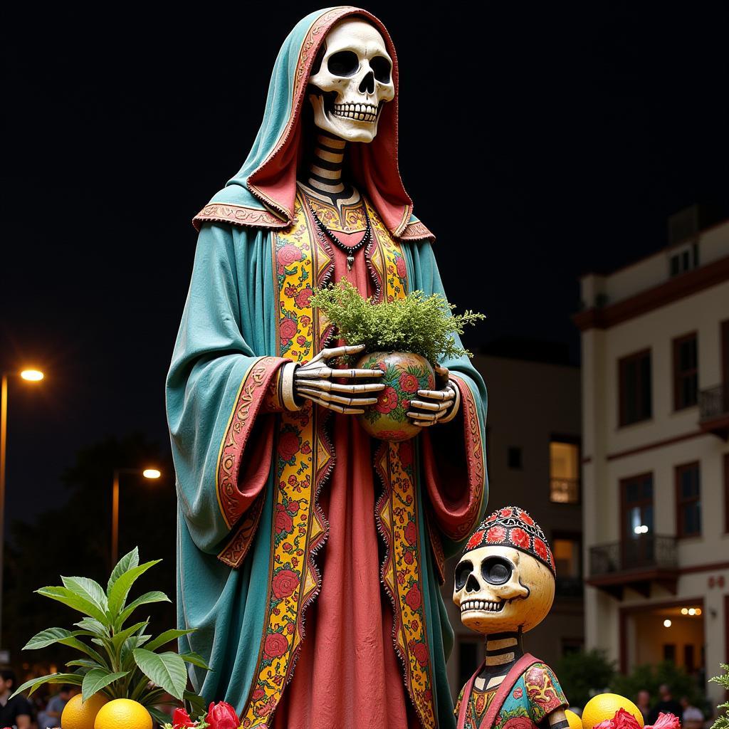 Large Santa Muerte statue in a shrine