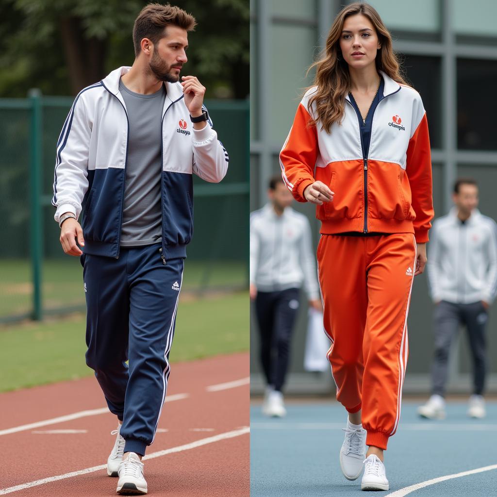 Cặp Đôi Mặc Olympia Tracksuit Ton Sur Ton Khi Chơi Thể Thao