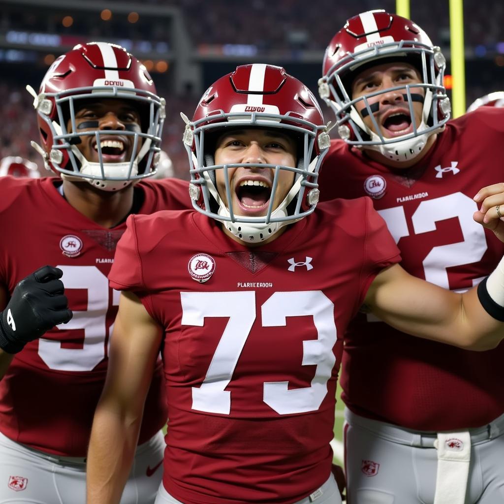 Các cầu thủ Alabama Crimson Tide ăn mừng chiến thắng đầy cảm xúc