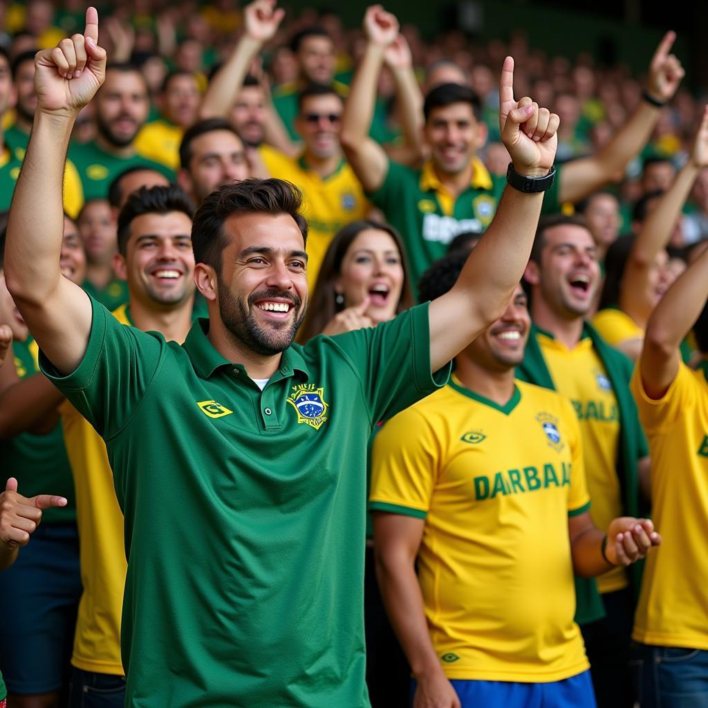 Các CĐV Brazil diện áo rugby cổ vũ cho đội nhà