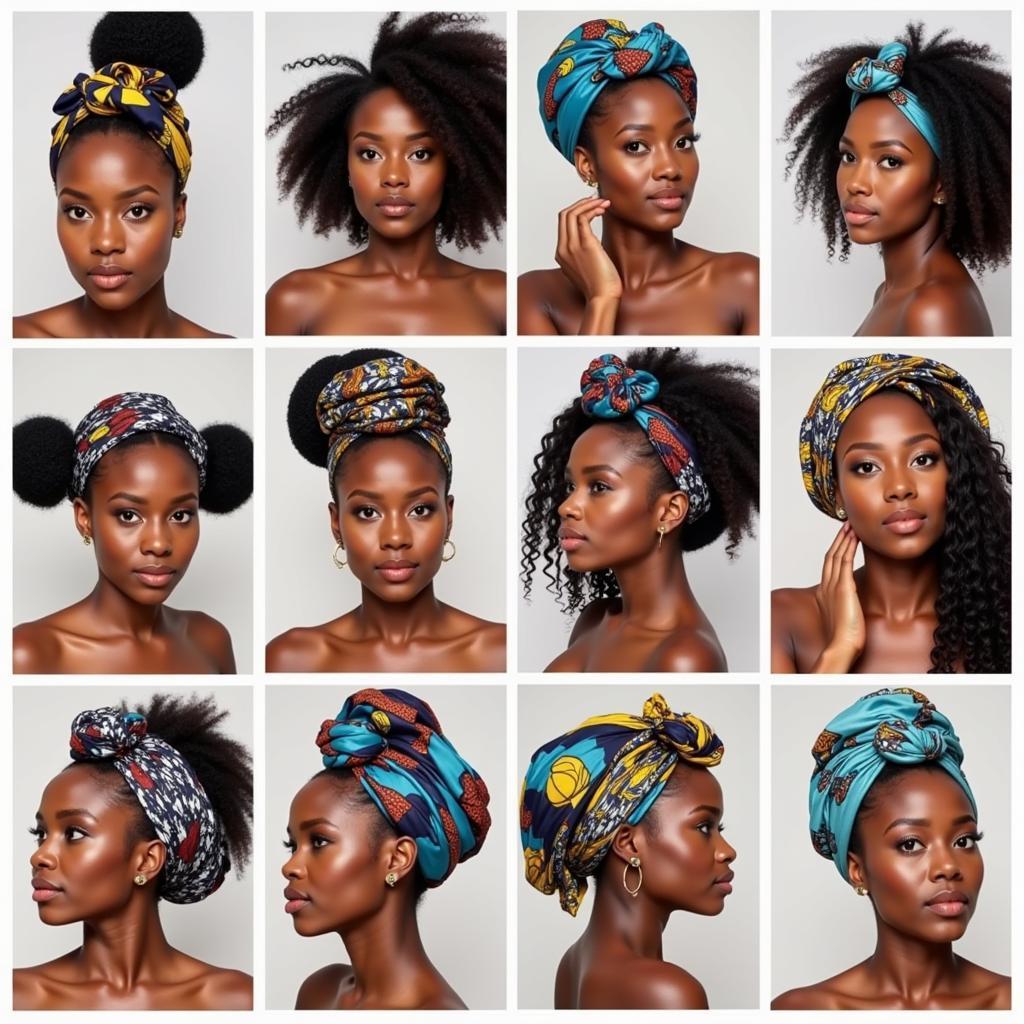 Different styles of tying African head wraps