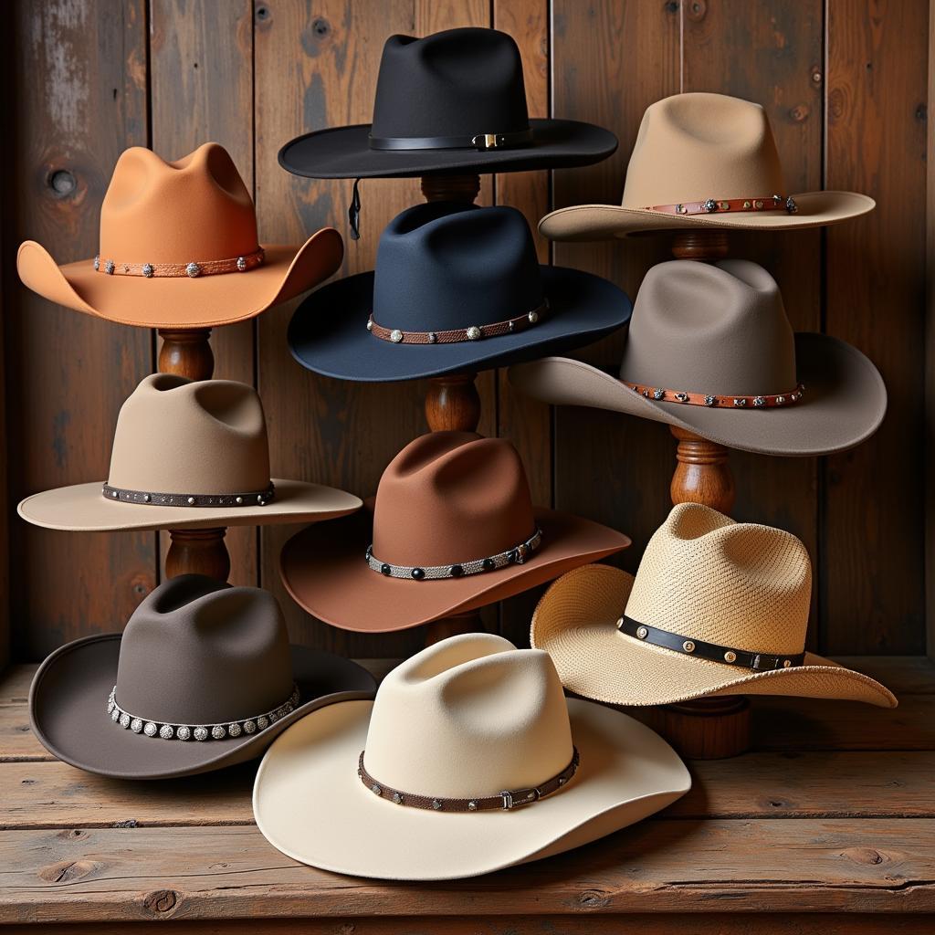 Different styles of cowboy hats