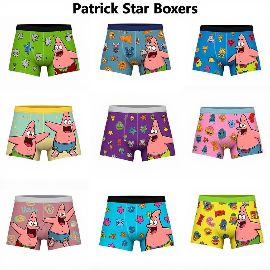 Các màu sắc và họa tiết của quần đùi Patrick Star