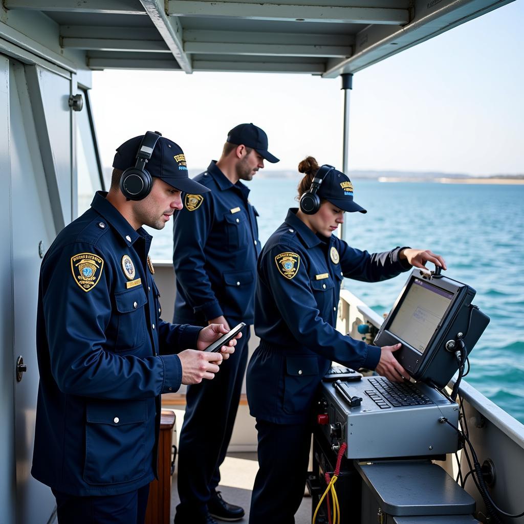 Channel coast officials working at sea