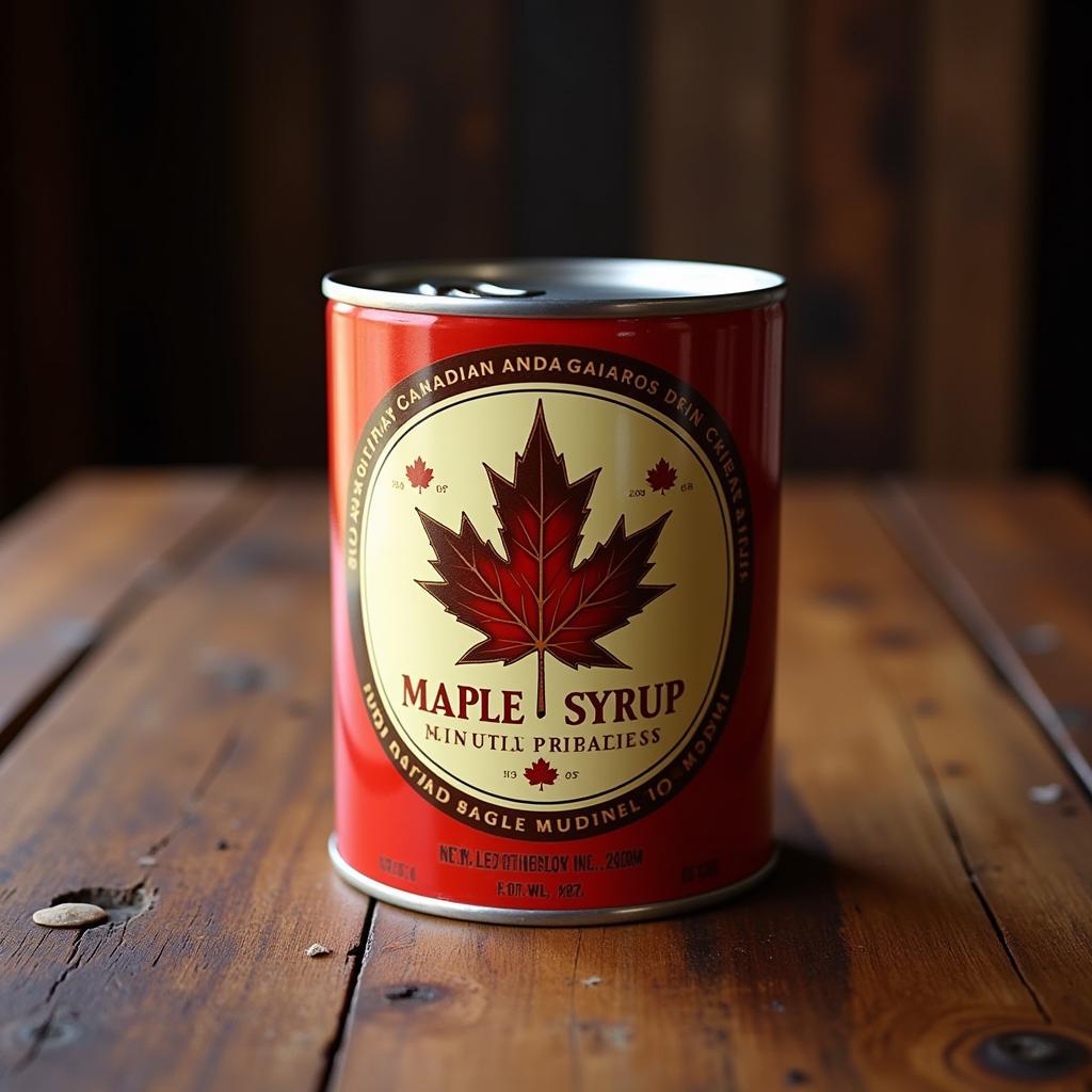 Lon gỗ maple syrup Canada trên bàn gỗ