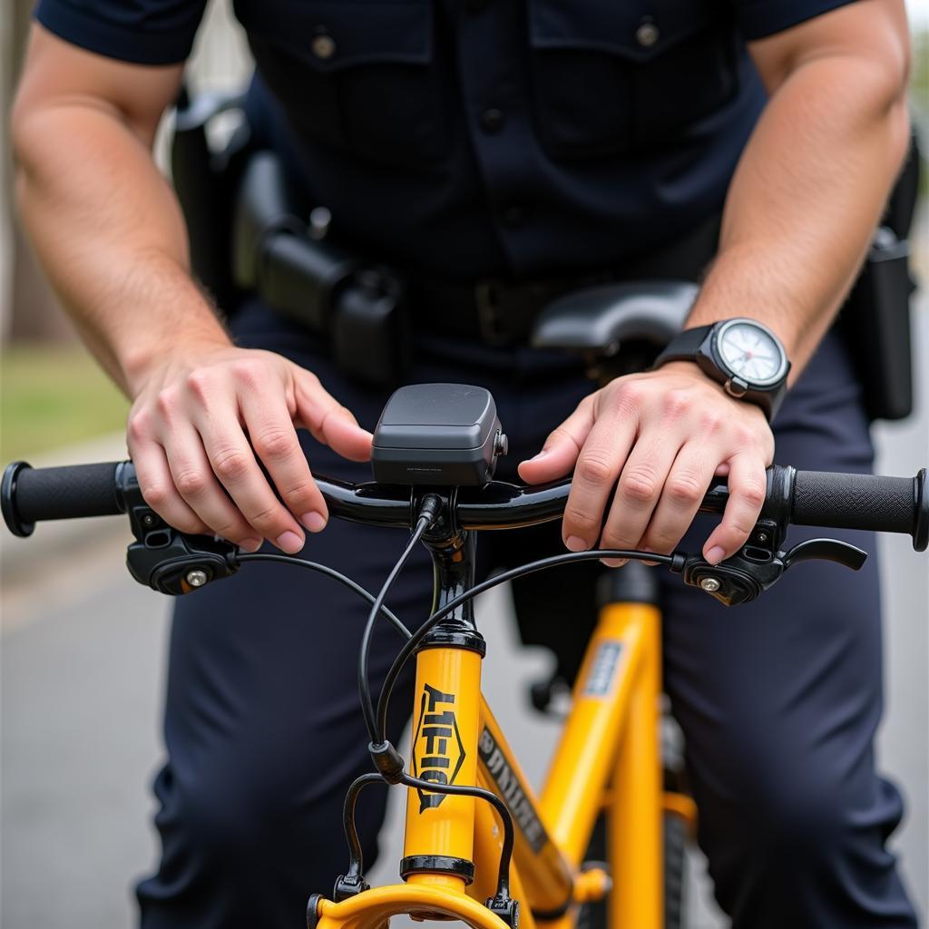 Police installing a bike alarm siren