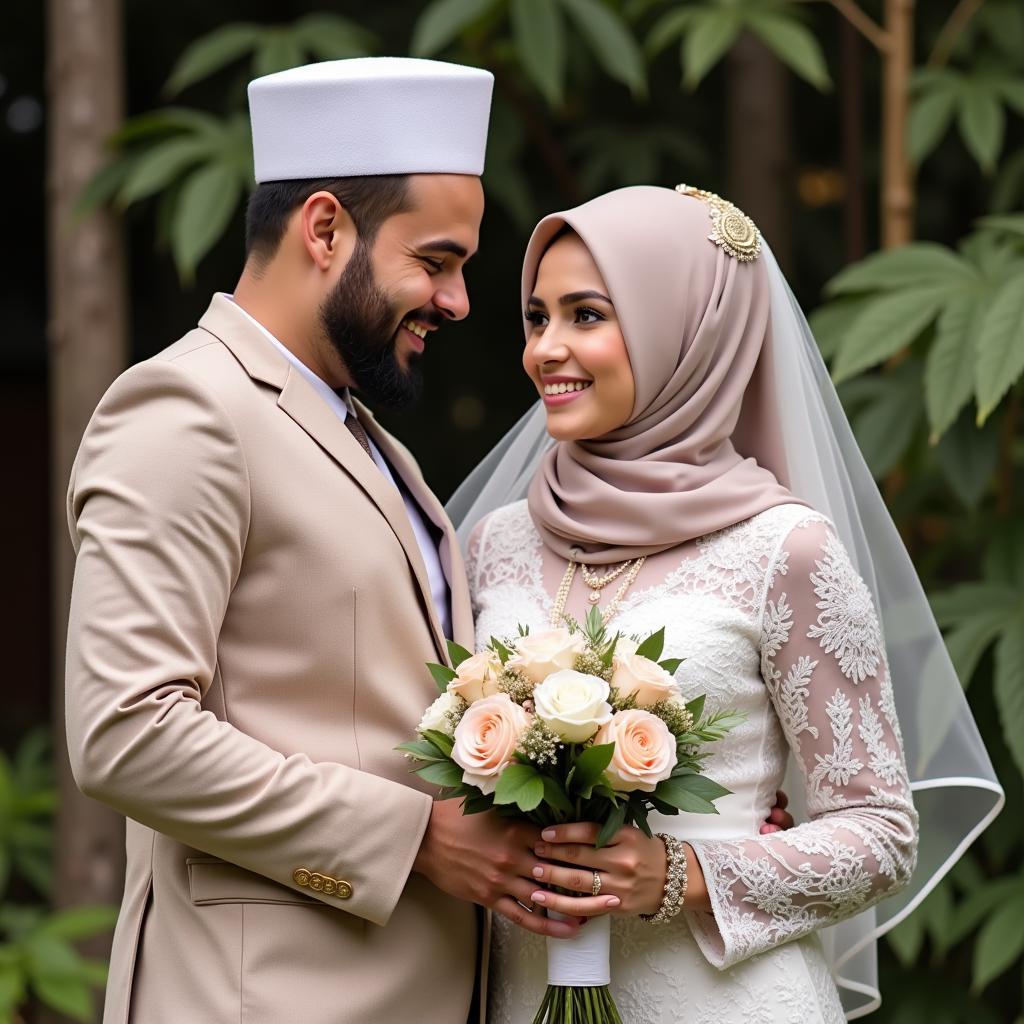 Casal Muçulmano Celebrando o Casamento