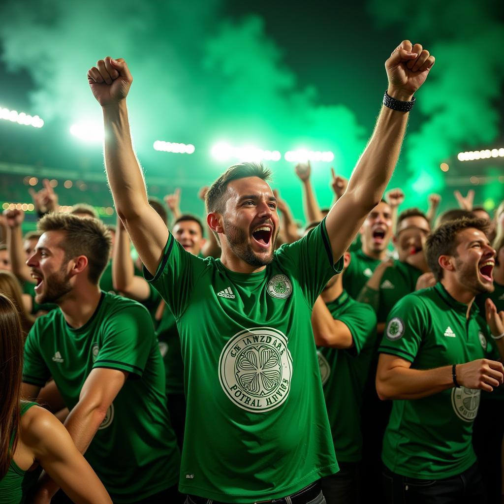 Celtic supporters celebrating a victory