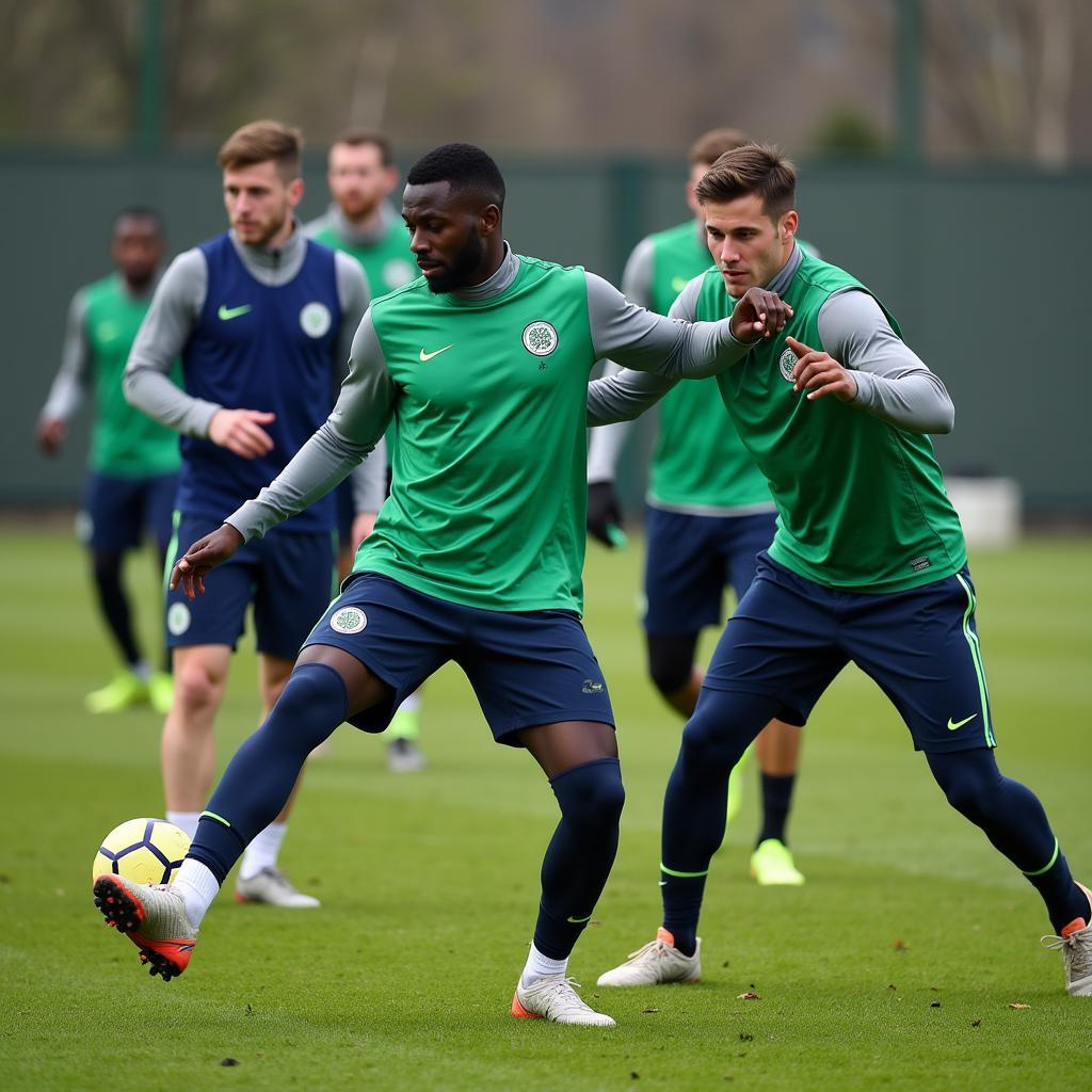 Celtic players training intensely