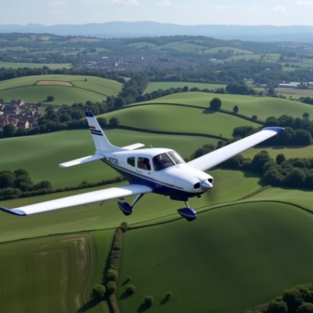 Cessna 172 soaring above picturesque English countryside