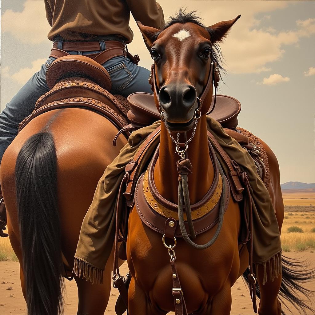 Intricate Details of Cowboy Oil Painting: Animals and Attire