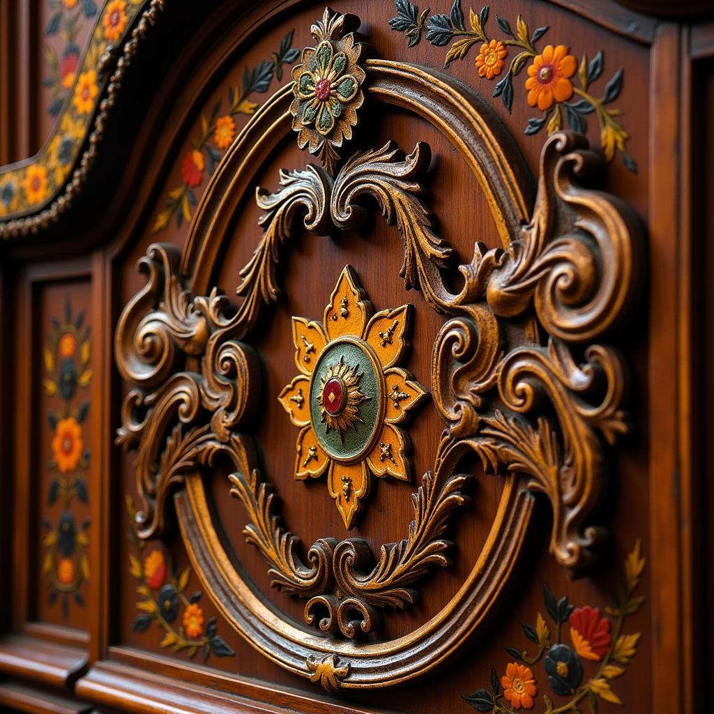 An ornately decorated antique virginal