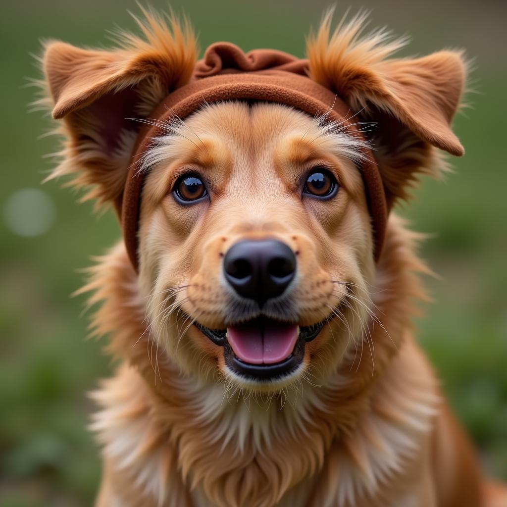 Cute dog wearing a brown headband